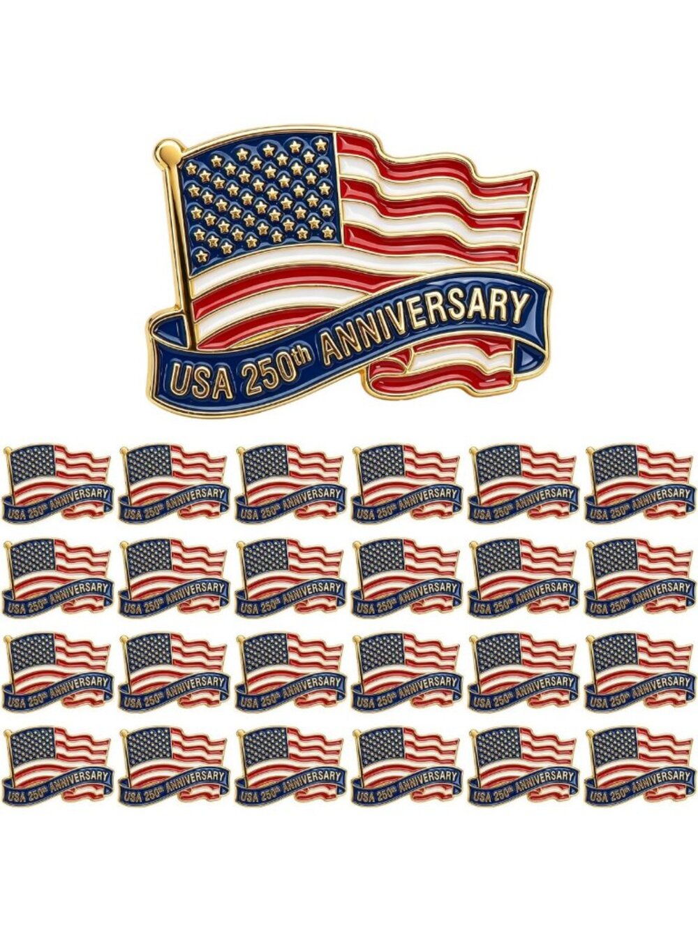 Patriotic 250th Anniversary Pins Set - American Flag Brooches for 4th of July